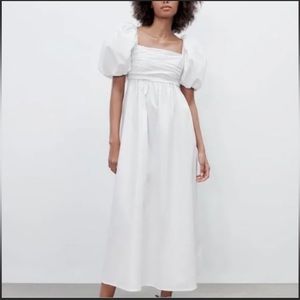Zara White Poplin Midi Dress Small